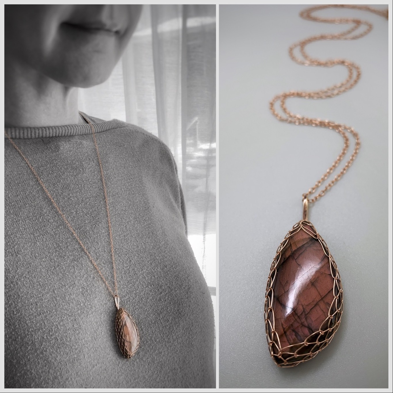Labradorite Fire Necklace / 14k Rose Gold Filled / Genuine Pink Orange Labradorite / “Eternal Hearth”