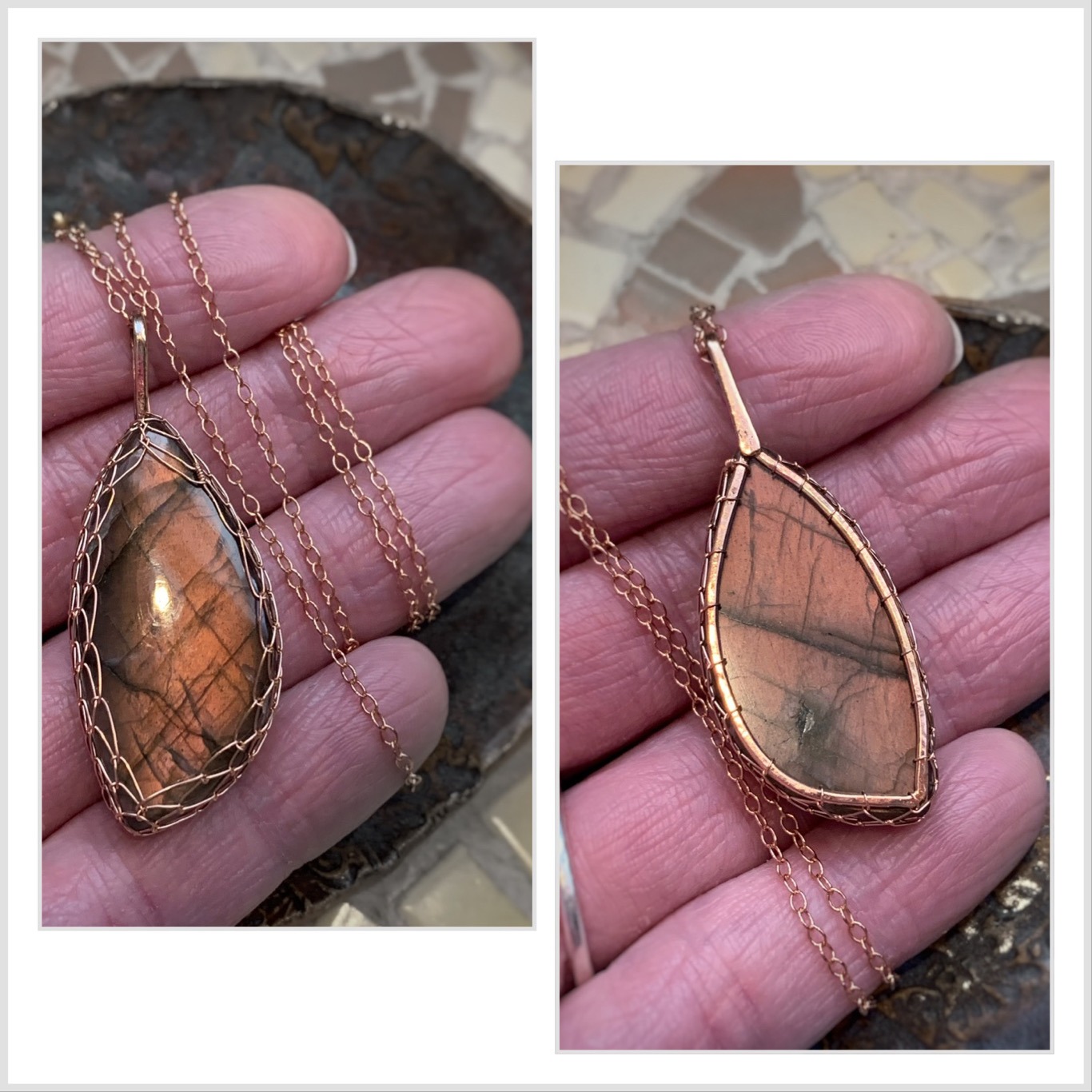 Labradorite Fire Necklace / 14k Rose Gold Filled / Genuine Pink Orange Labradorite / "Eternal Hearth" - Image 8
