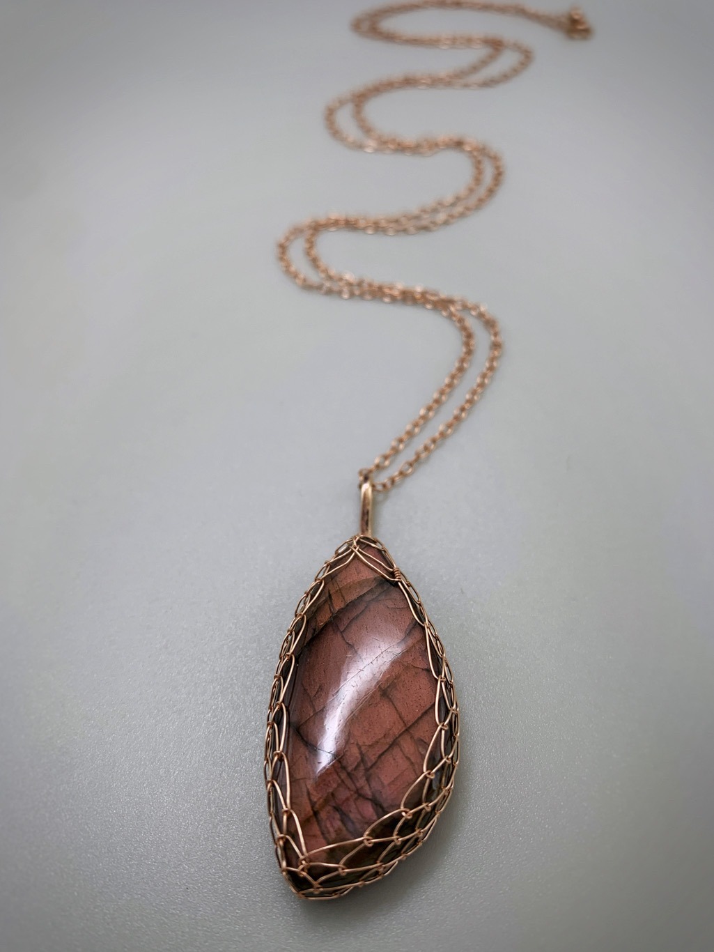 Labradorite Fire Necklace / 14k Rose Gold Filled / Genuine Pink Orange Labradorite / "Eternal Hearth" - Image 2