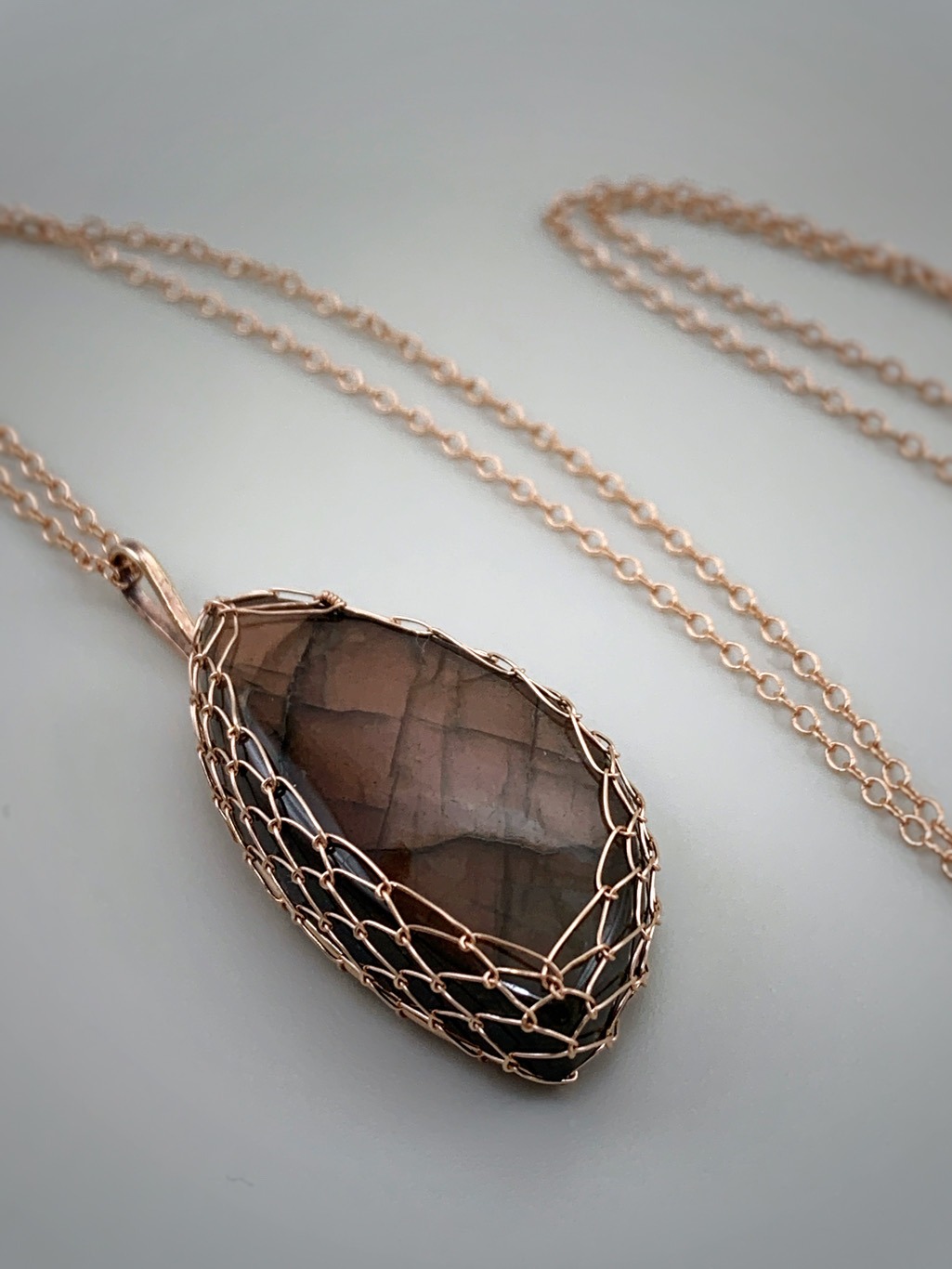Labradorite Fire Necklace / 14k Rose Gold Filled / Genuine Pink Orange Labradorite / "Eternal Hearth" - Image 10