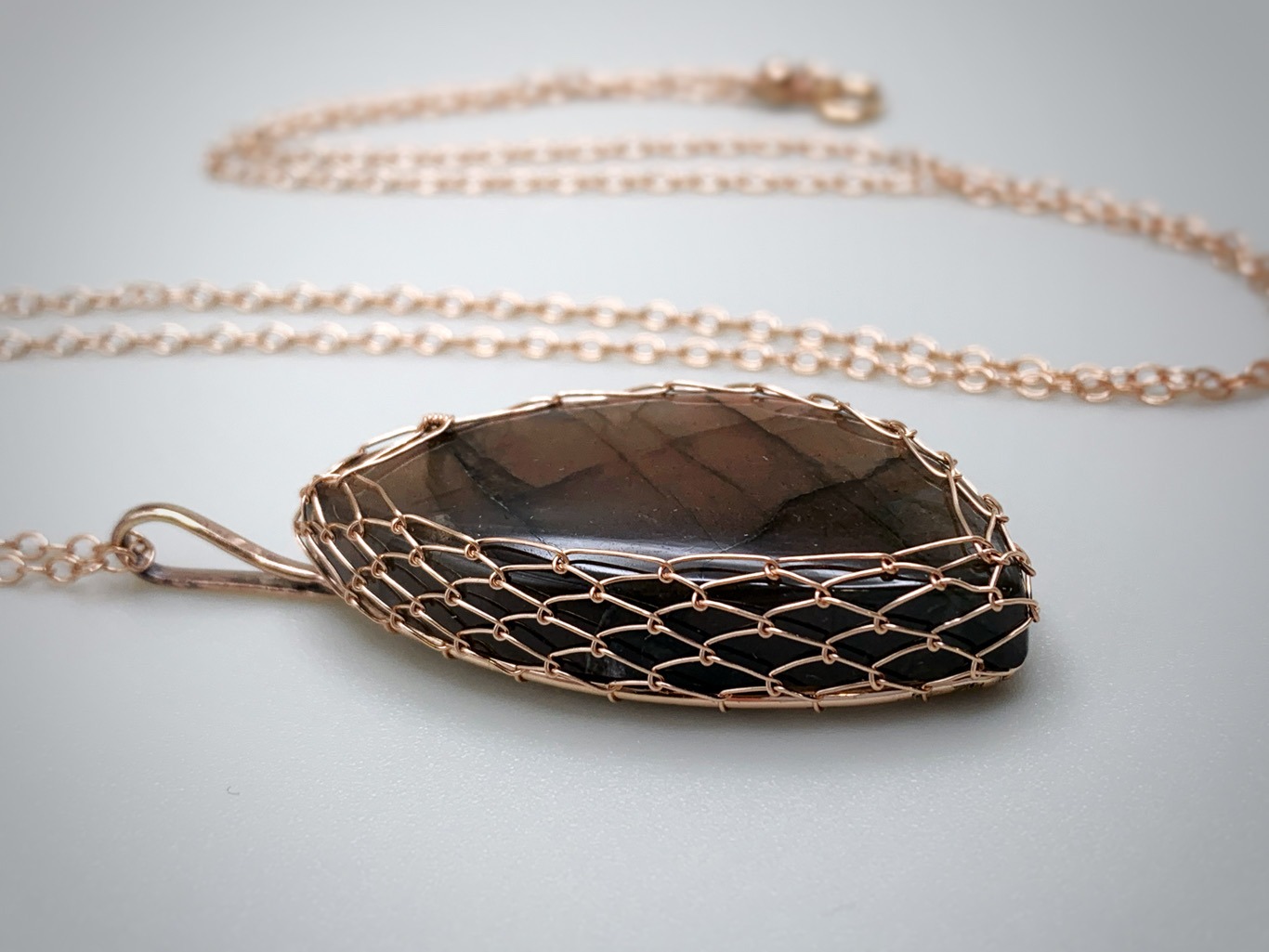 Labradorite Fire Necklace / 14k Rose Gold Filled / Genuine Pink Orange Labradorite / "Eternal Hearth" - Image 12