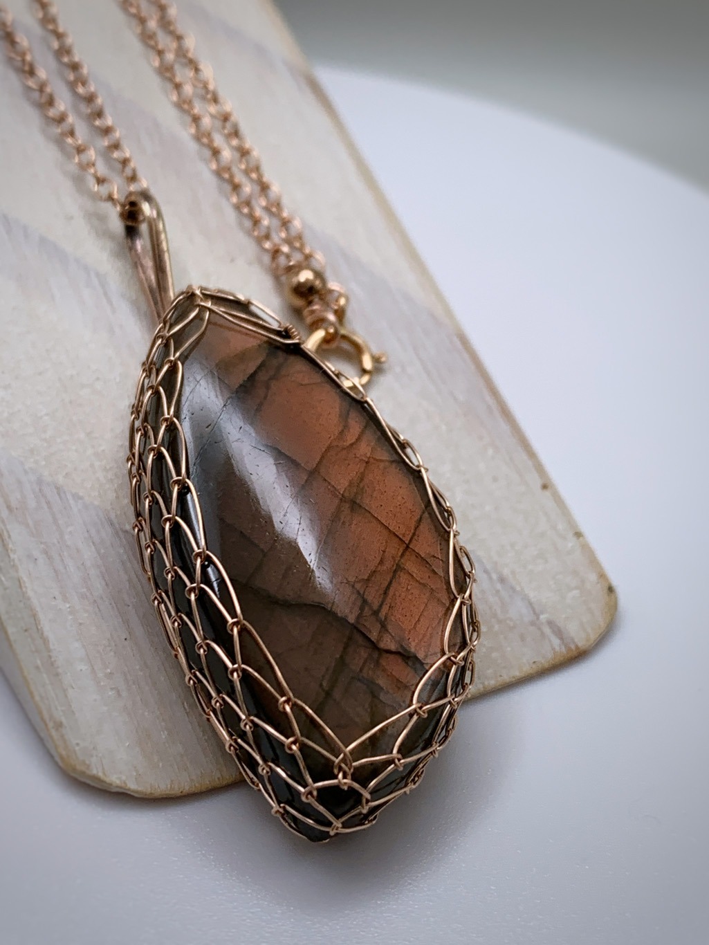 Labradorite Fire Necklace / 14k Rose Gold Filled / Genuine Pink Orange Labradorite / "Eternal Hearth" - Image 4