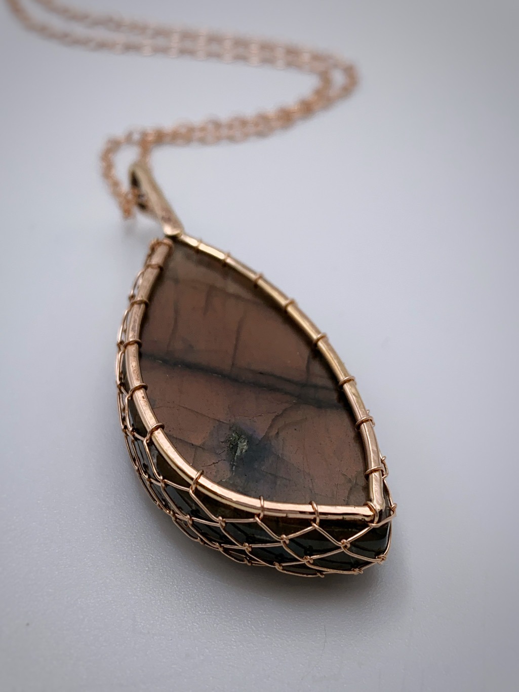 Labradorite Fire Necklace / 14k Rose Gold Filled / Genuine Pink Orange Labradorite / "Eternal Hearth" - Image 11
