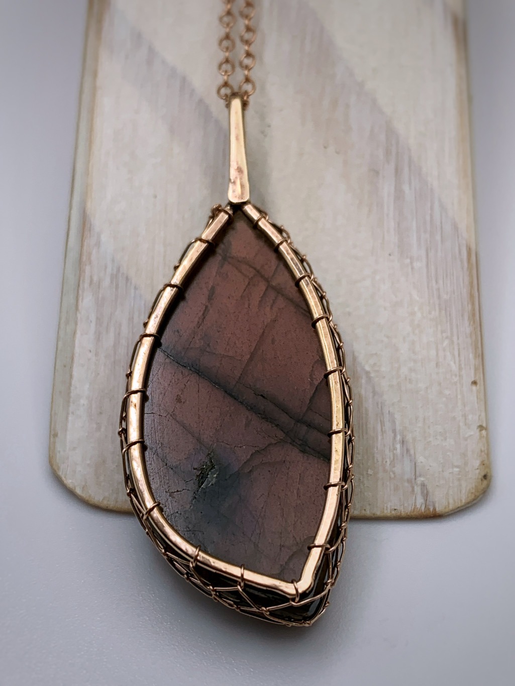 Labradorite Fire Necklace / 14k Rose Gold Filled / Genuine Pink Orange Labradorite / "Eternal Hearth" - Image 5