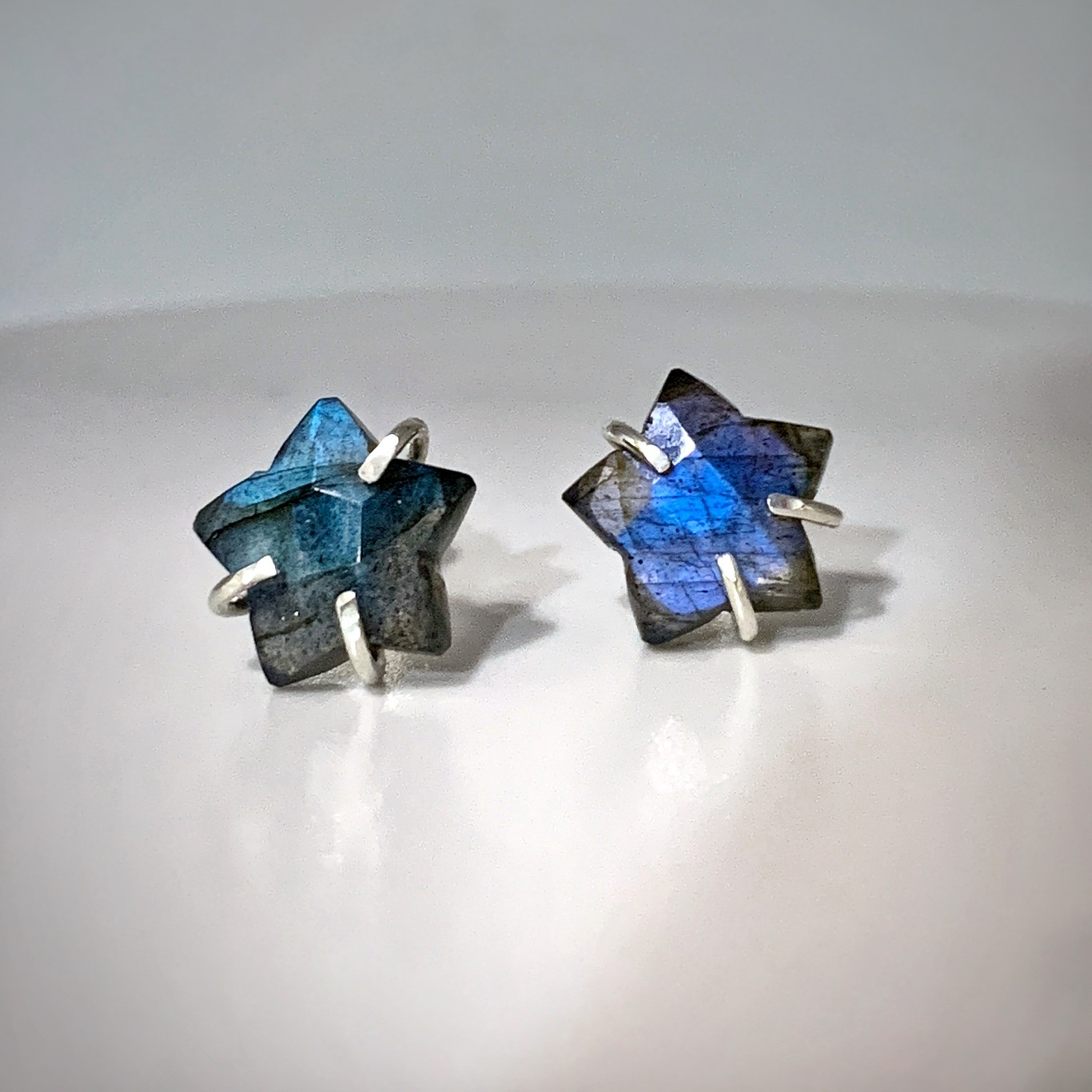 Labradorite Star Stud Earrings / Solid Sterling Silver / Genuine Labradorite Stars / "Astraea" Studs