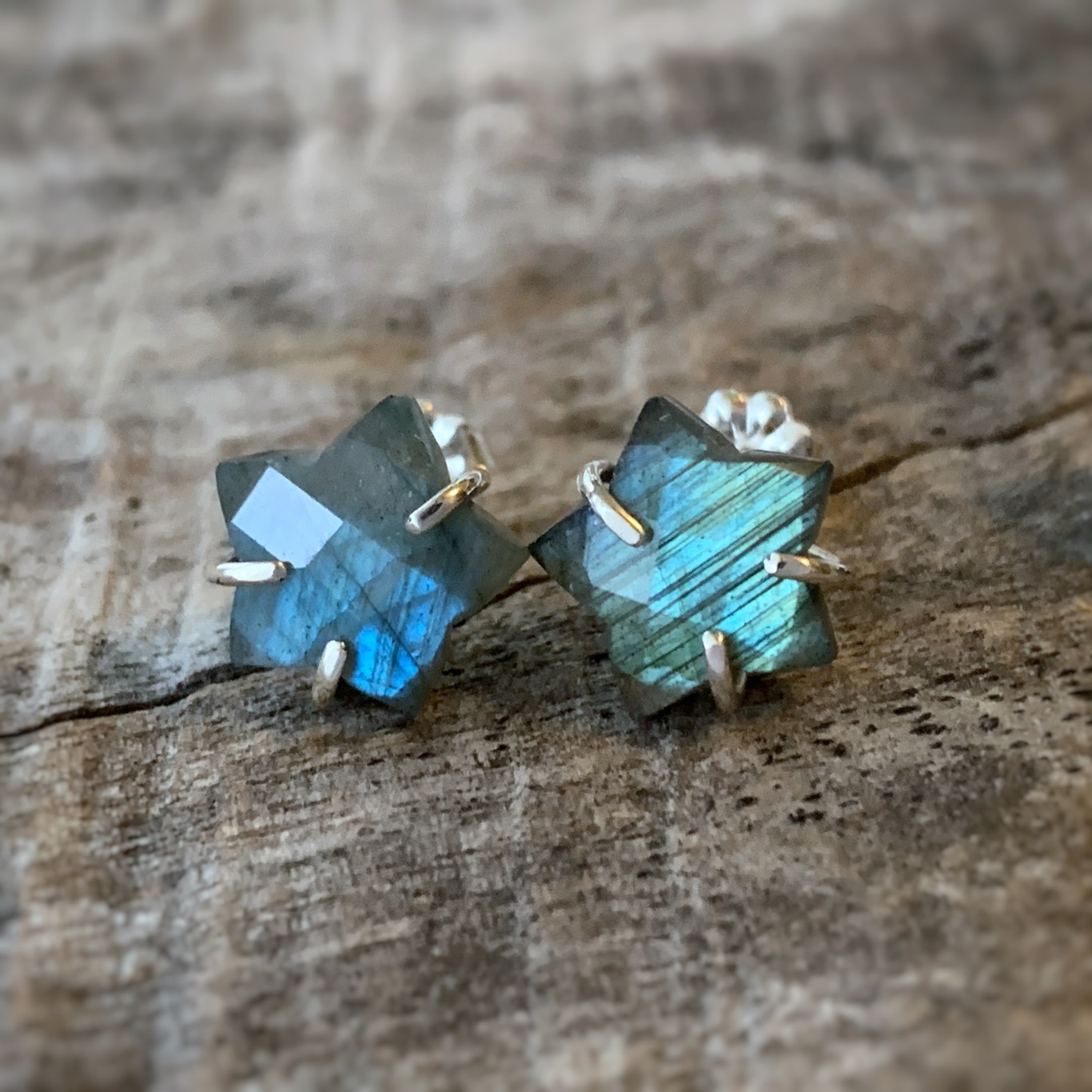 Labradorite Star Stud Earrings / Solid Sterling Silver / Genuine Labradorite Stars / "Astraea" Studs - Image 10