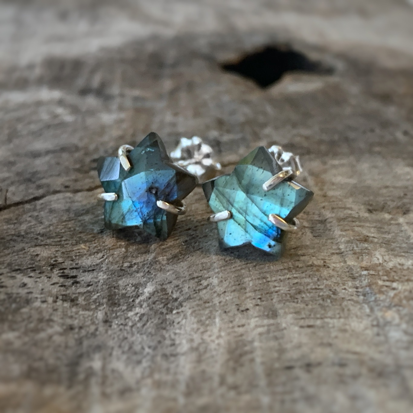 Labradorite Star Stud Earrings / Solid Sterling Silver / Genuine Labradorite Stars / "Astraea" Studs - Image 11