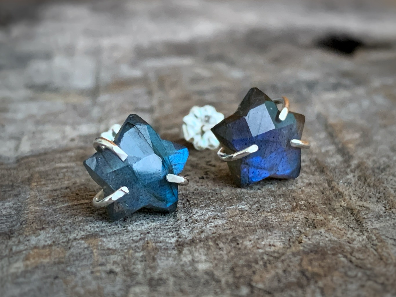 Labradorite Star Stud Earrings / Solid Sterling Silver / Genuine Labradorite Stars / "Astraea" Studs - Image 2