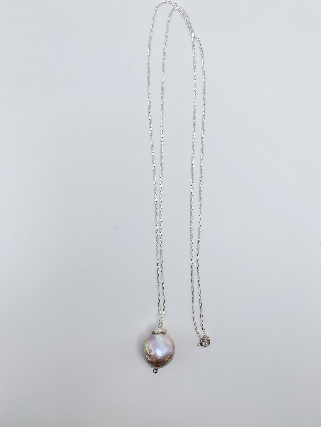 Fireball Pearl Flower Bud Necklace / Solid Sterling Silver / Genuine Freshwater Fireball Pearl / "First Blush" - Image 3