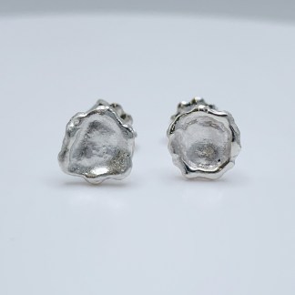 Impressionist Flower Stud Earrings / Solid Sterling Silver / Hand Forged Unique Flower Earrings
