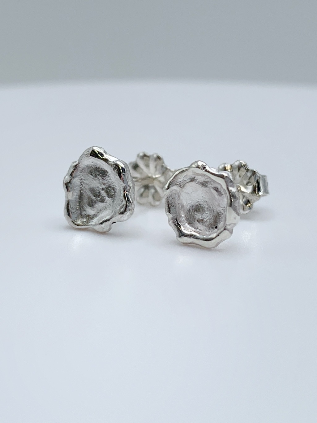 Impressionist Flower Stud Earrings / Solid Sterling Silver / Hand Forged Unique Flower Earrings - Image 5