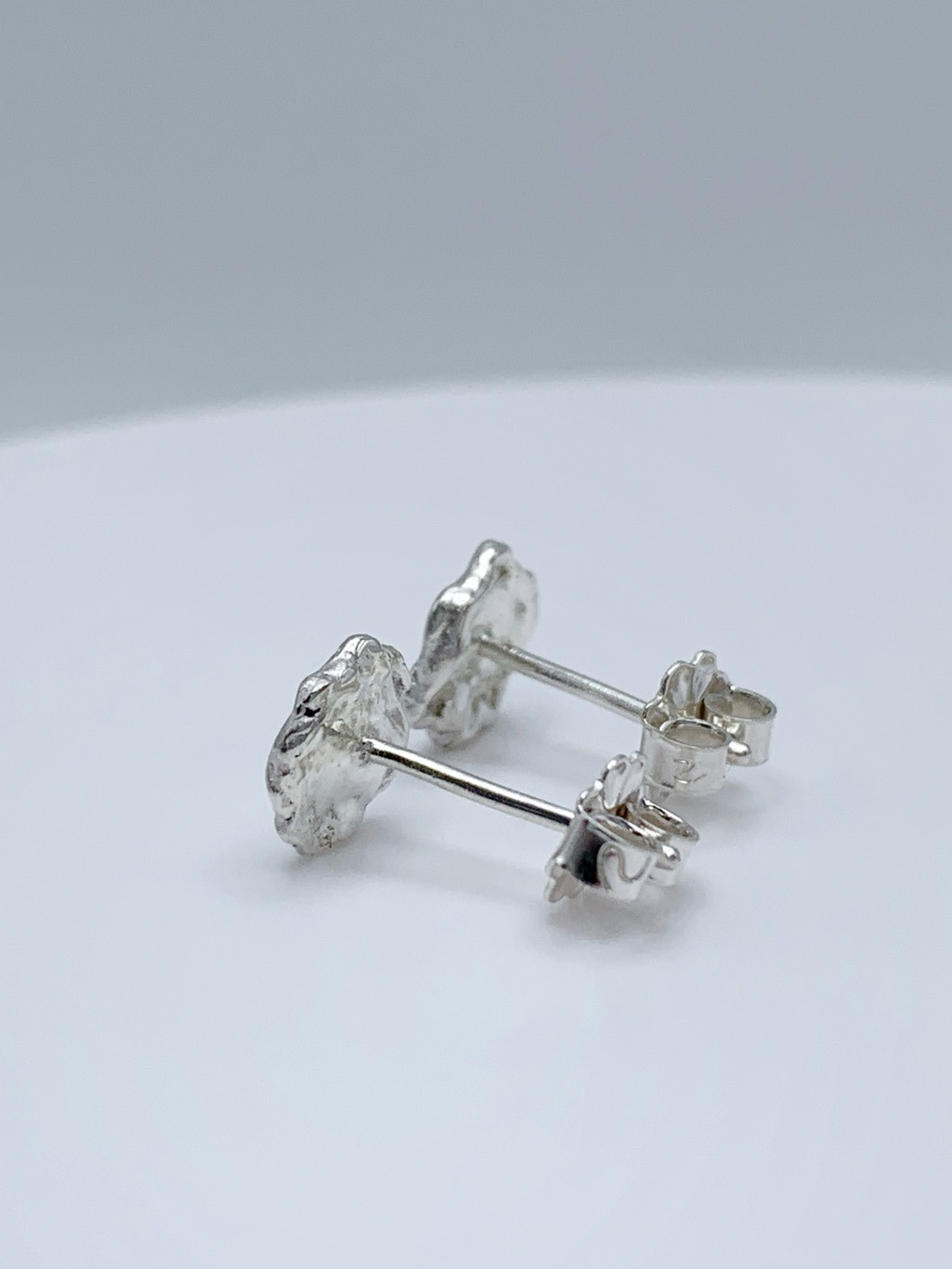 Impressionist Flower Stud Earrings / Solid Sterling Silver / Hand Forged Unique Flower Earrings - Image 9