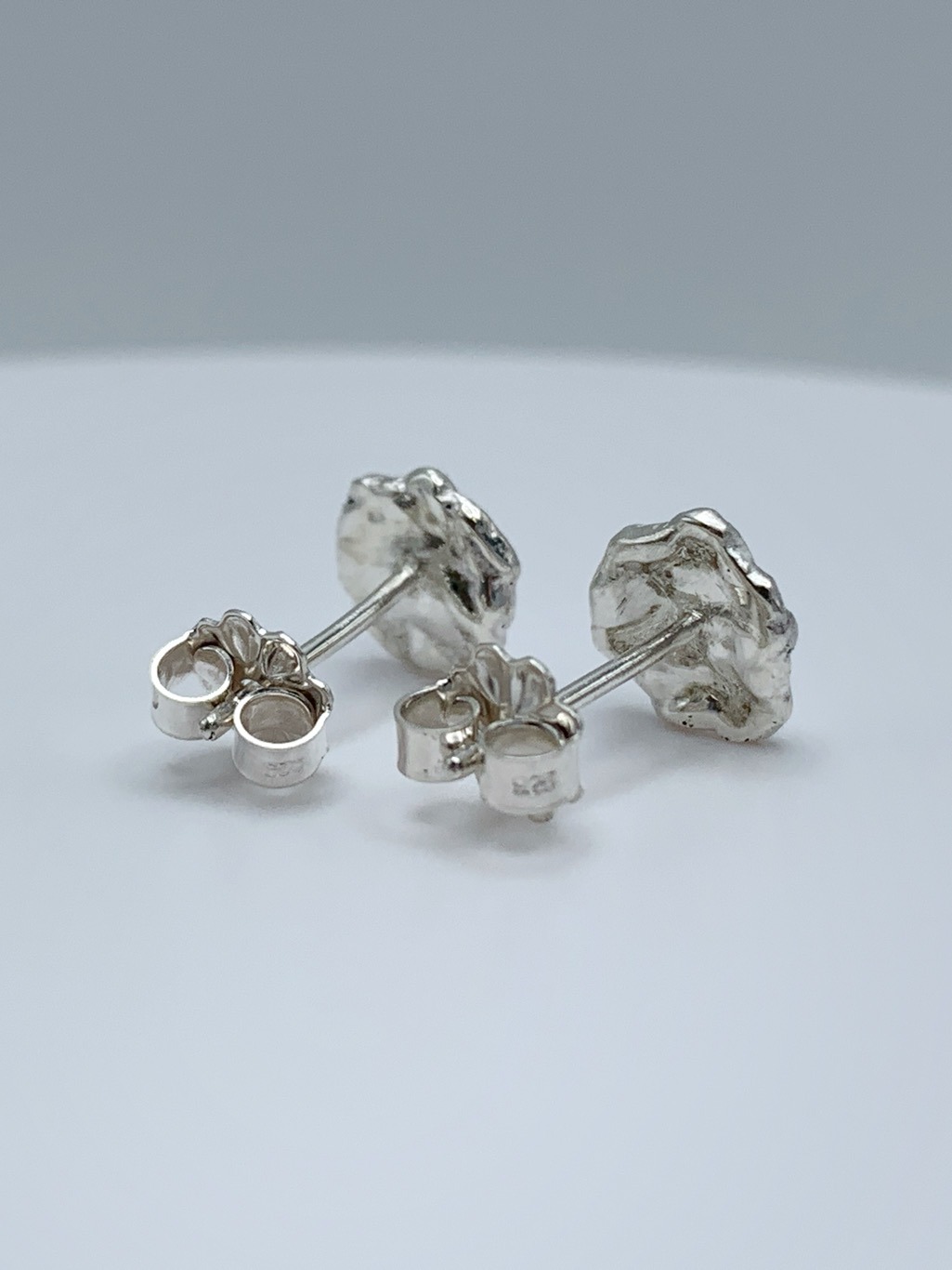 Impressionist Flower Stud Earrings / Solid Sterling Silver / Hand Forged Unique Flower Earrings - Image 7