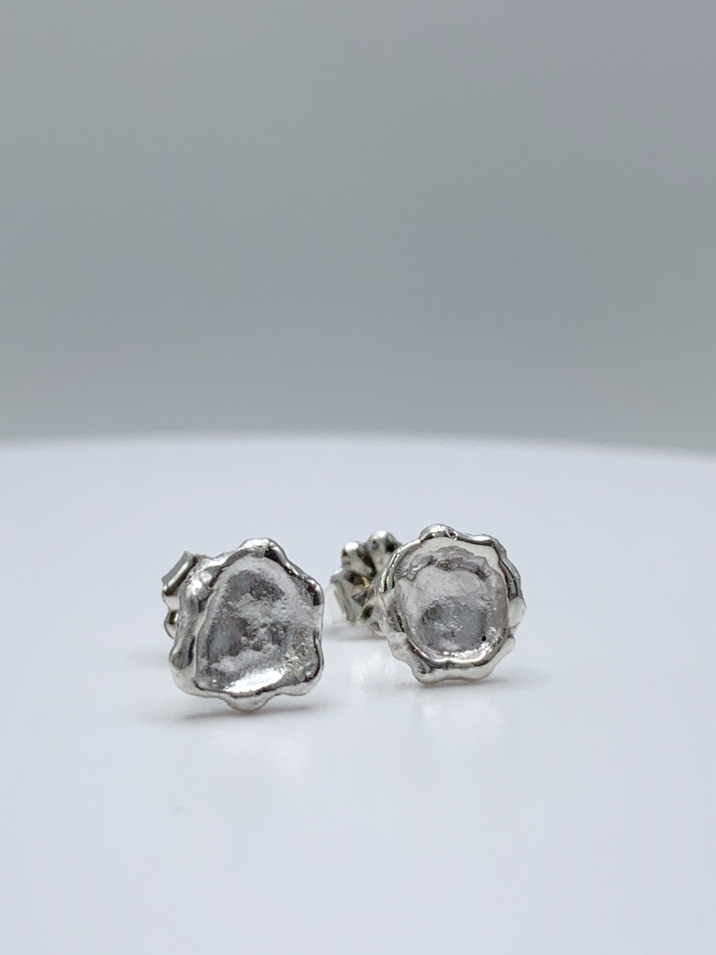 Impressionist Flower Stud Earrings / Solid Sterling Silver / Hand Forged Unique Flower Earrings - Image 6