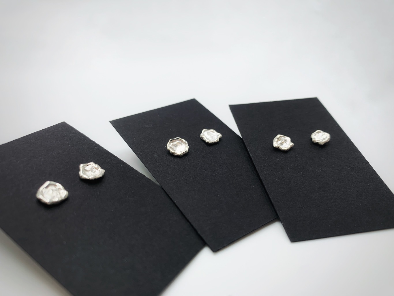 Impressionist Flower Stud Earrings / Solid Sterling Silver / Hand Forged Unique Flower Earrings - Image 12
