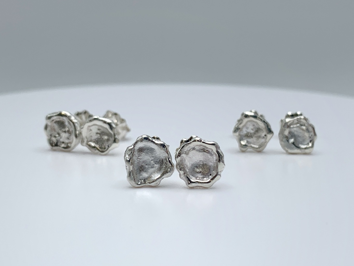 Impressionist Flower Stud Earrings / Solid Sterling Silver / Hand Forged Unique Flower Earrings - Image 11