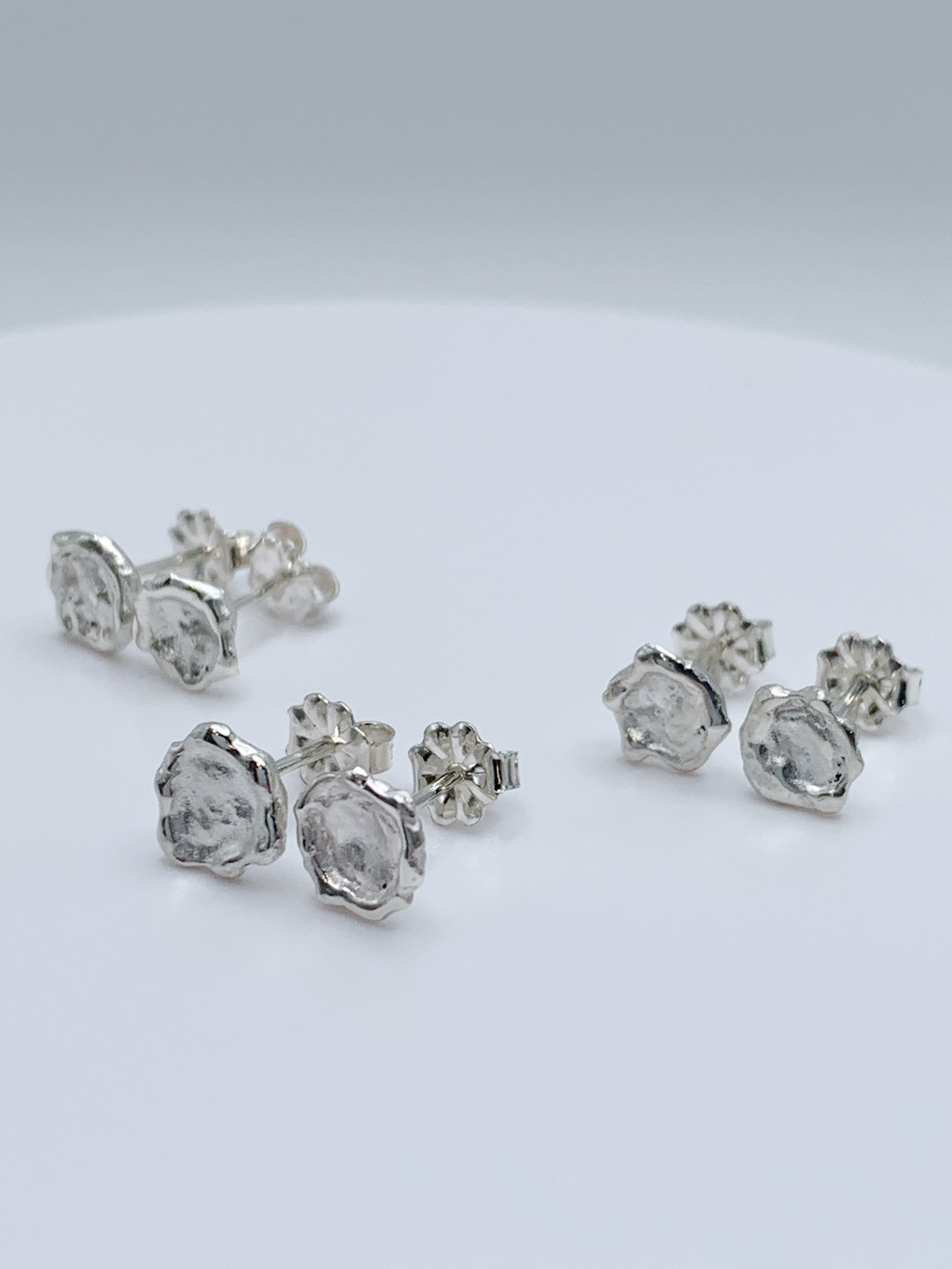 Impressionist Flower Stud Earrings / Solid Sterling Silver / Hand Forged Unique Flower Earrings - Image 3