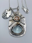 "North Star and the City by the Lake" Pendant Necklace / Solid Sterling Silver / Fine Silver / 14k Gold / Aquamarine / Sunstone / Hand Forged