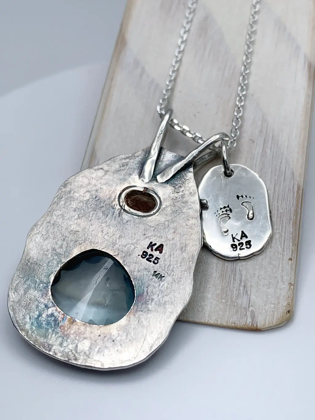 "North Star and the City by the Lake" Pendant Necklace / Solid Sterling Silver / Fine Silver / 14k Gold / Aquamarine / Sunstone / Hand Forged - Image 12