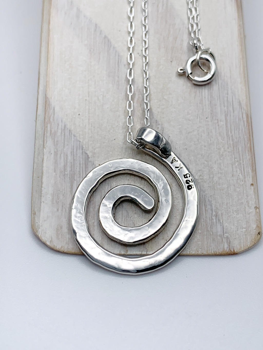 "She Believed" Spiral Necklace / Solid Sterling Silver / Koru Spiral / Hammer Forged / Hand Engraved - Image 6