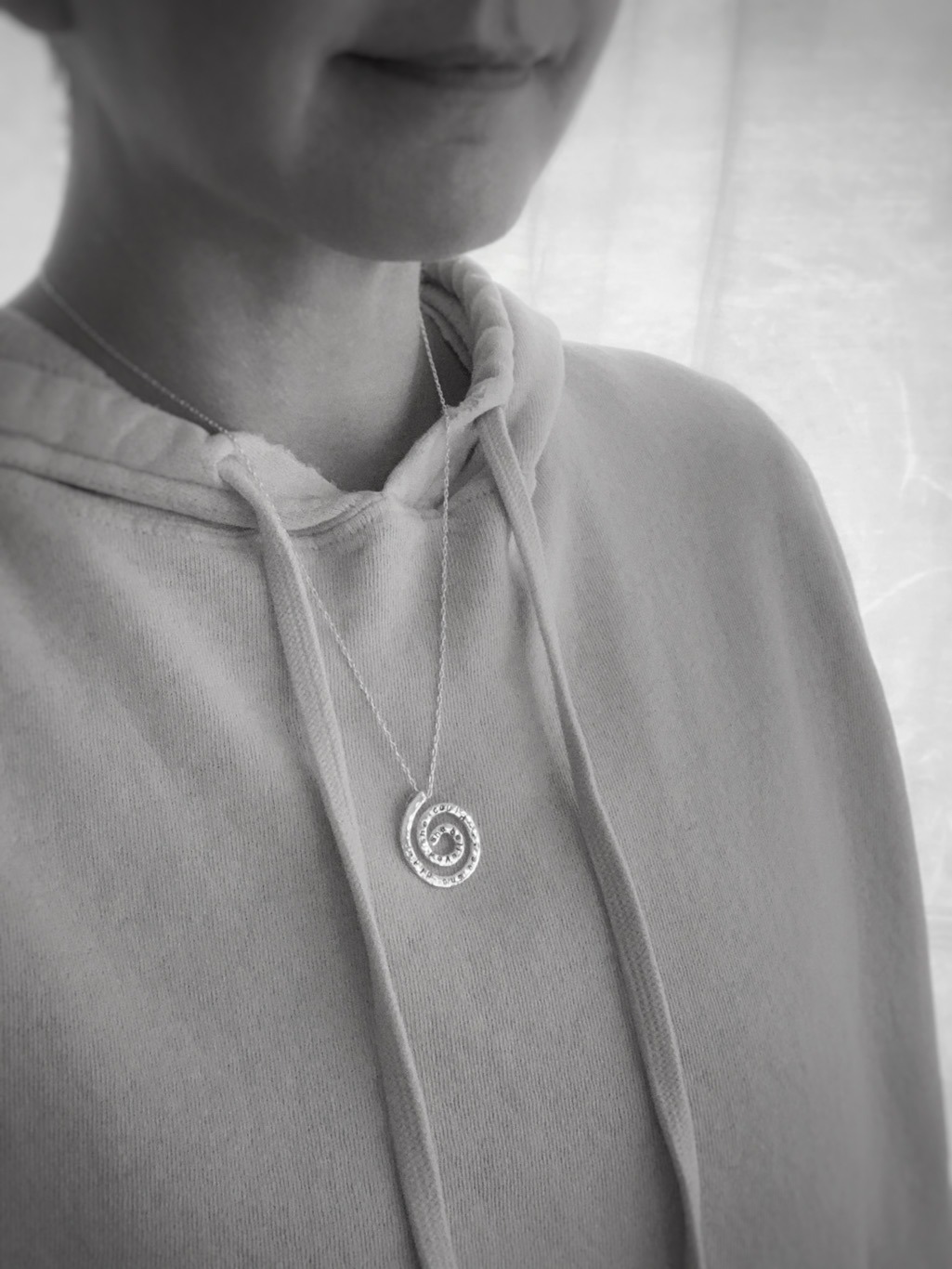 "She Believed" Spiral Necklace / Solid Sterling Silver / Koru Spiral / Hammer Forged / Hand Engraved - Image 8