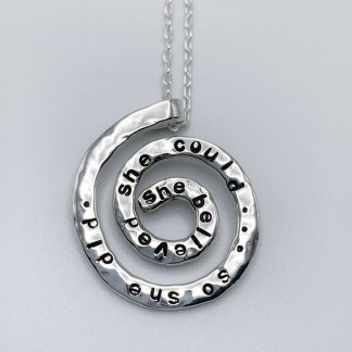 "She Believed" Spiral Necklace / Solid Sterling Silver / Koru Spiral / Hammer Forged / Hand Engraved