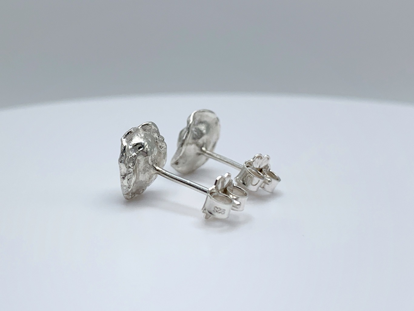 Impressionist Flower Stud Earrings / Solid Sterling Silver / Faceted Pyrite / Hand Forged Unique Flower Earrings - Image 6