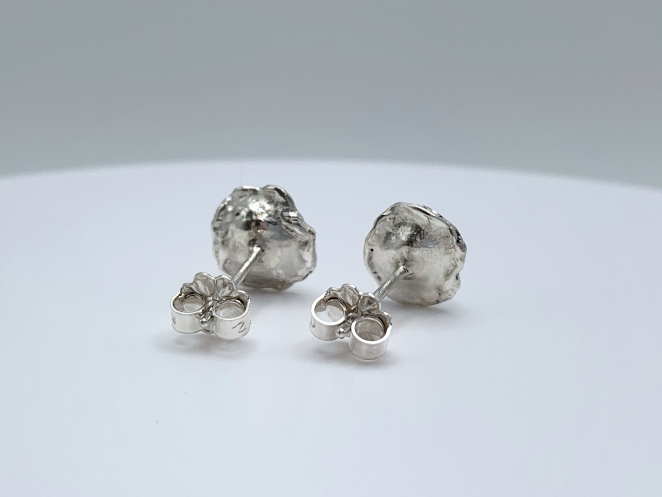 Impressionist Flower Stud Earrings / Solid Sterling Silver / Faceted Pyrite / Hand Forged Unique Flower Earrings - Image 7