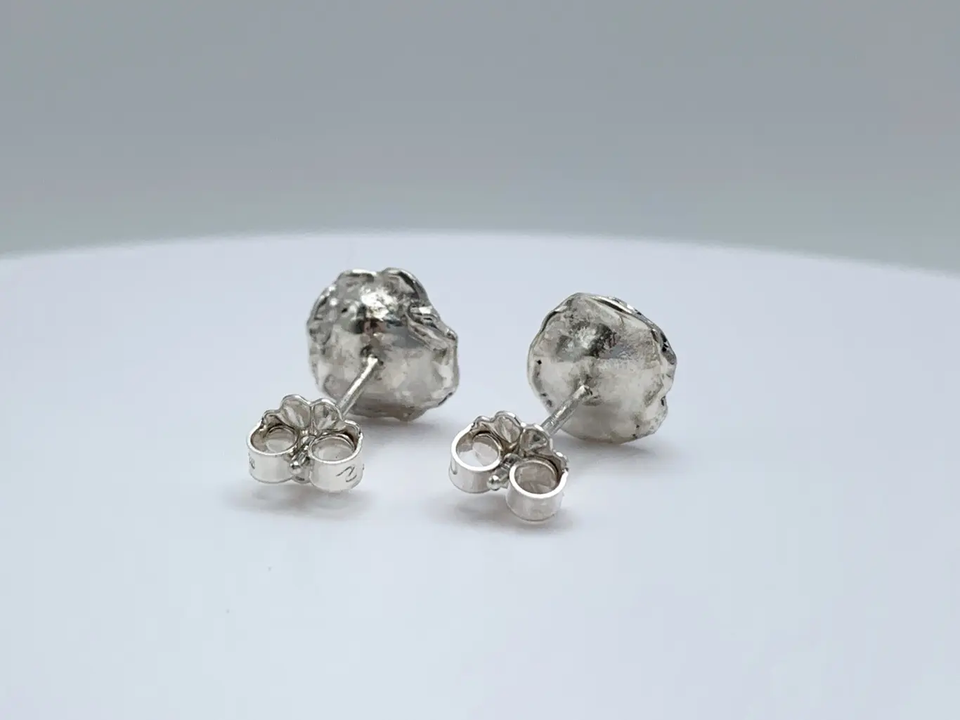 Impressionist Flower Stud Earrings / Solid Sterling Silver / Faceted Pyrite / Hand Forged Unique Flower Earrings - Image 7
