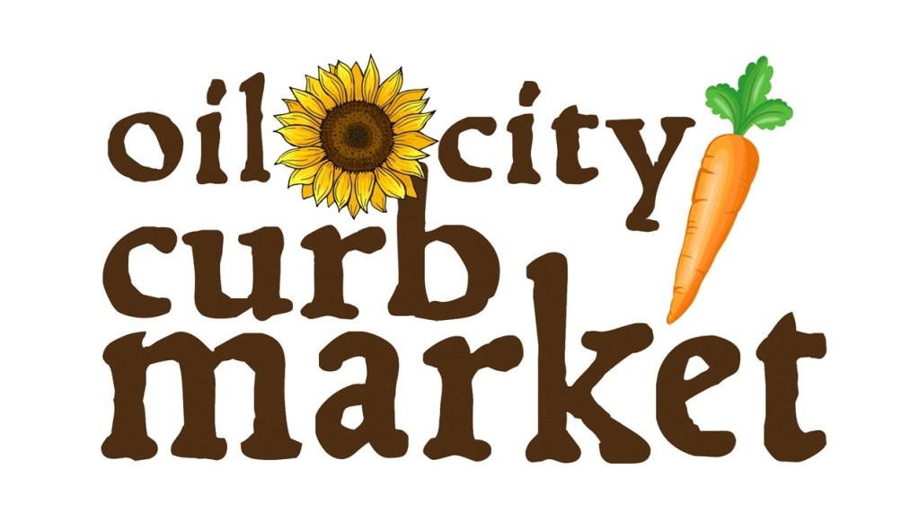 Logo for Oil City Curb Market featuring a sunflower and a carrot.