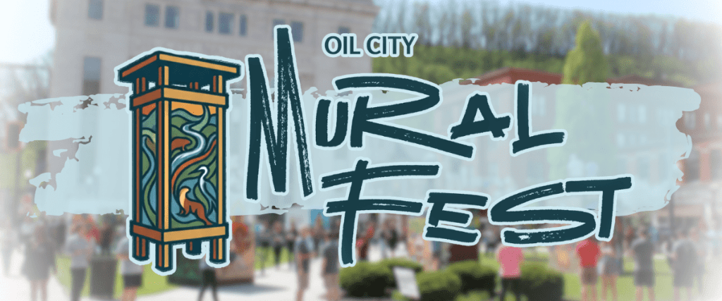 Logo for the Oil City Mural Fest featuring a decorative lantern design with colorful patterns and the text 'Mural Fest' prominently displayed.