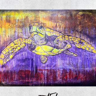 Turtle (Alternate Colors) Original Painting By Artist Rafi Perez Mixed Medium On Canvas 3ftX4ft