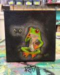 Bumble Bee Kisses Original Painting By Artist Rafi Perez Mixed Medium On Canvas 6×6