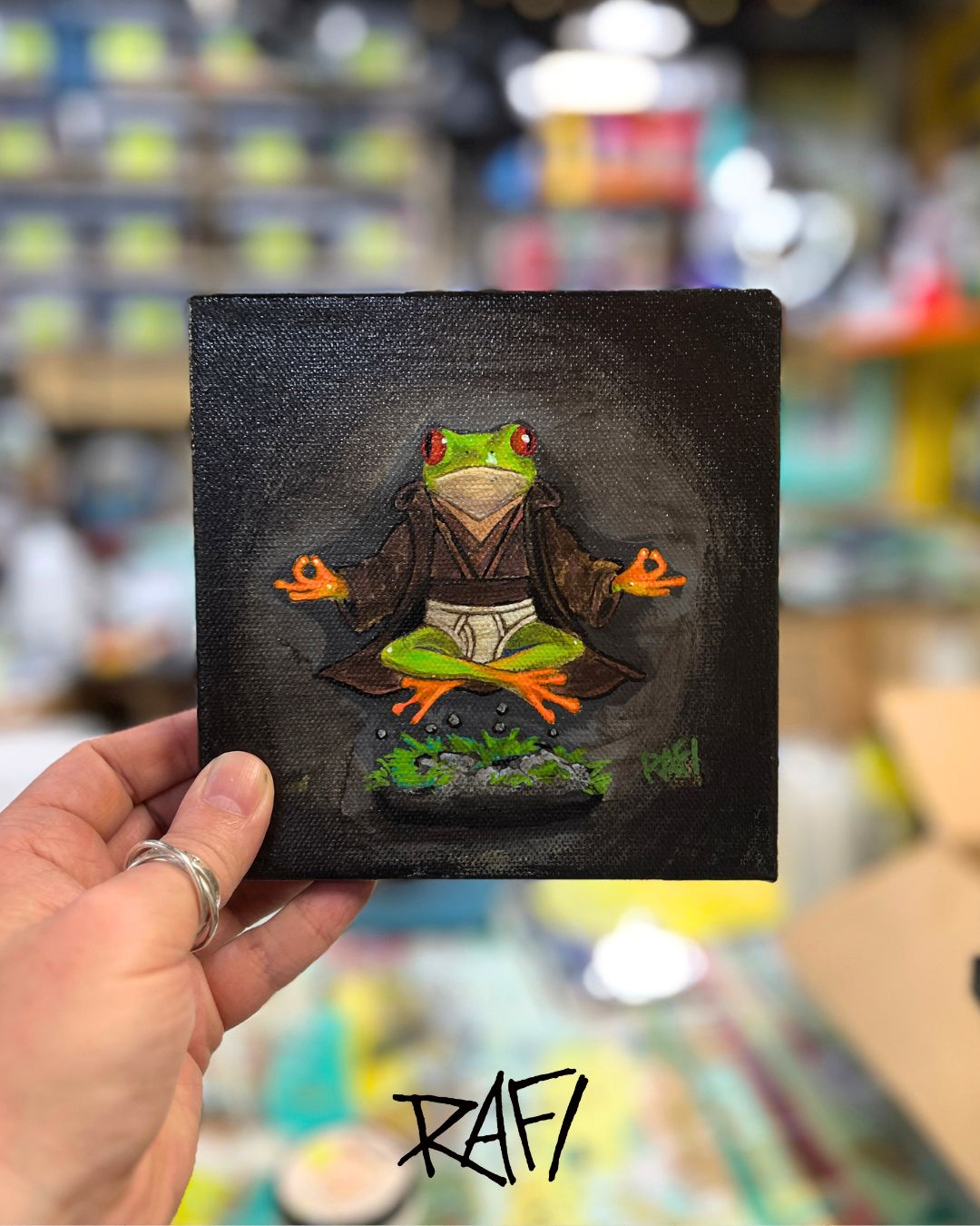 May The Force Be With You Original Painting By Artist Rafi Perez Mixed Medium On Canvas 6×6 - Image 2