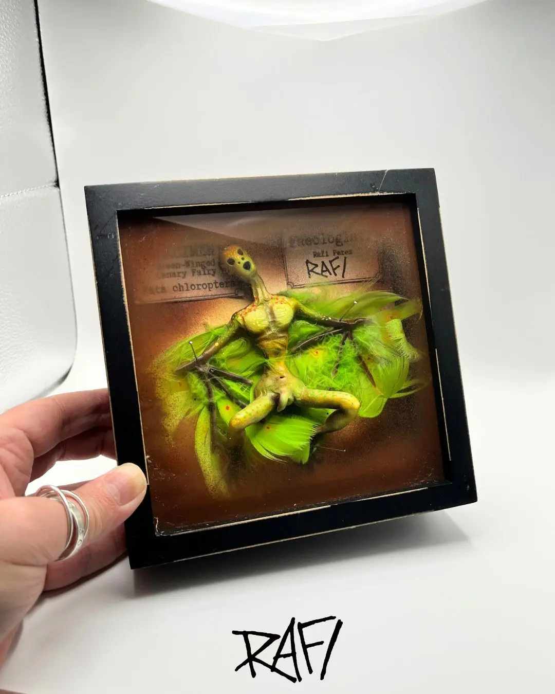 Green-Winged Canary Fairy Original Sculpture By Artist Rafi Perez 6x6x2 - Image 7