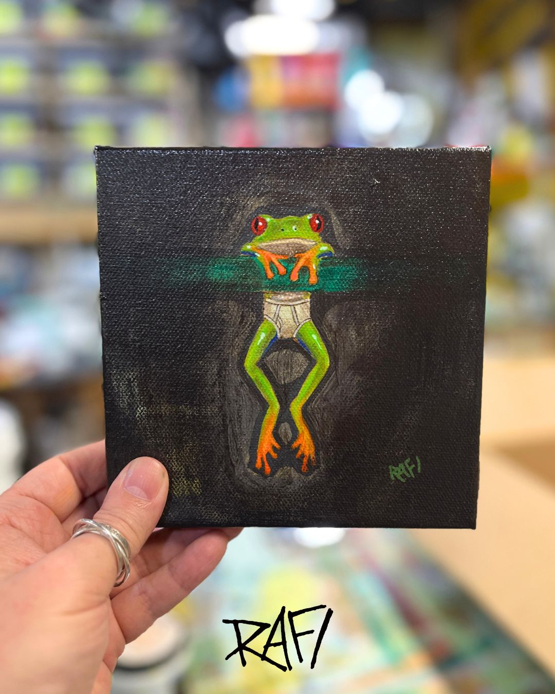 Hang In There Original Painting By Artist Rafi Perez Mixed Medium On Canvas 6×6 - Image 2