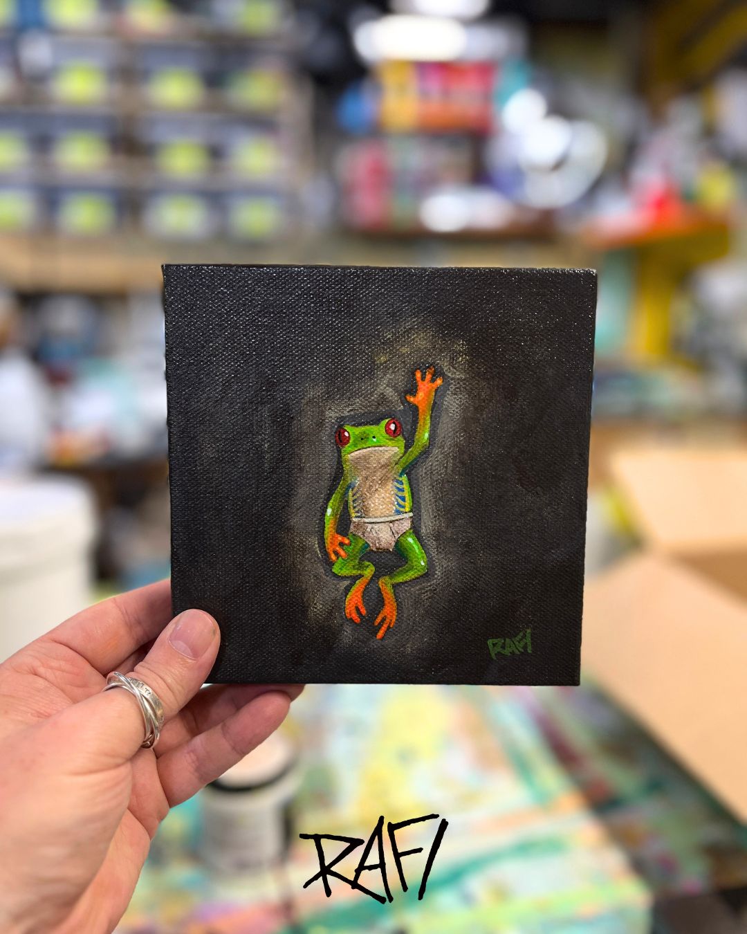 High Five Original Painting By Artist Rafi Perez Mixed Medium On Canvas 6×6 - Image 4