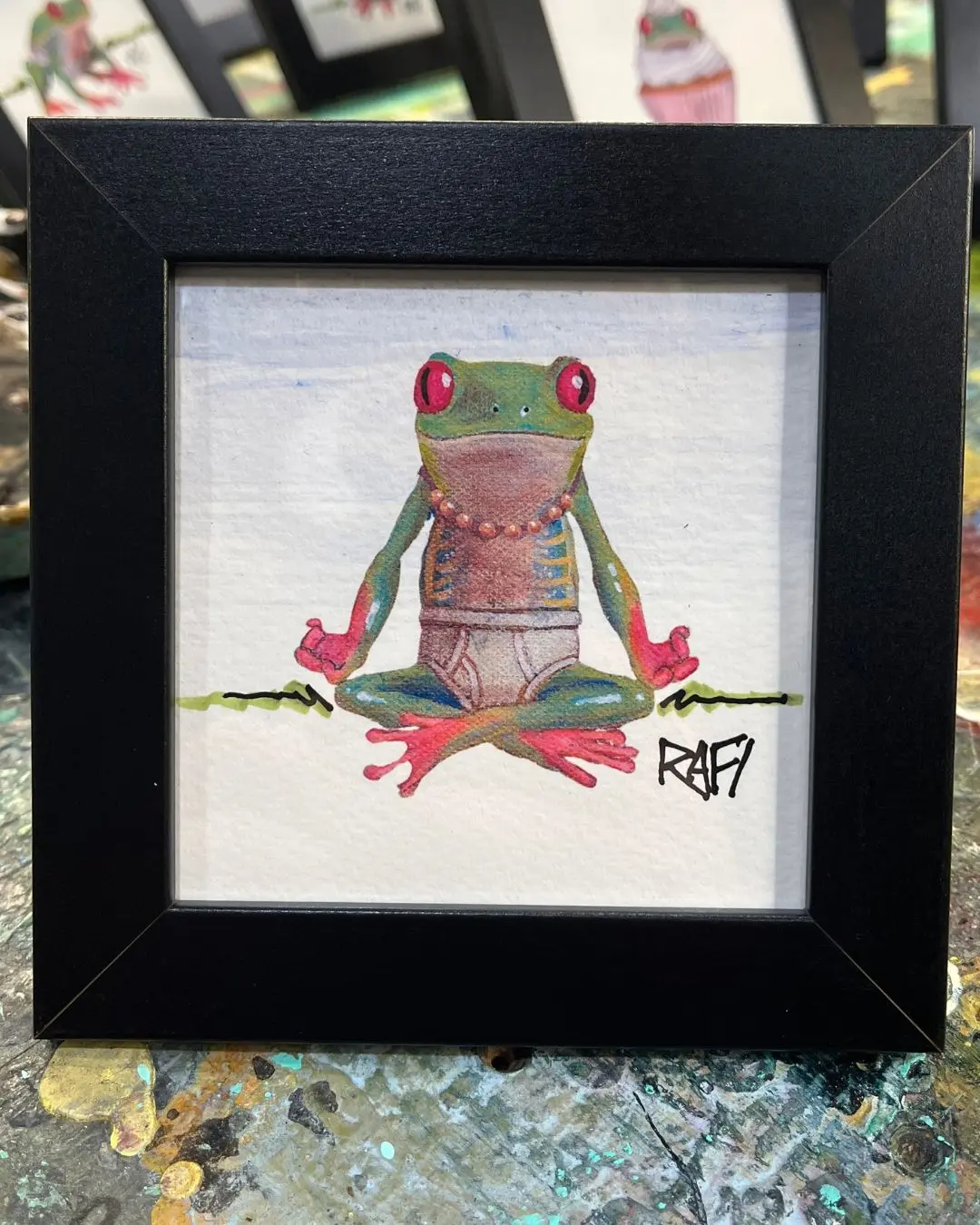 Meditate On Happy Hoptastic Artist Enhanced Framed Print By Rafi Perez 5×5