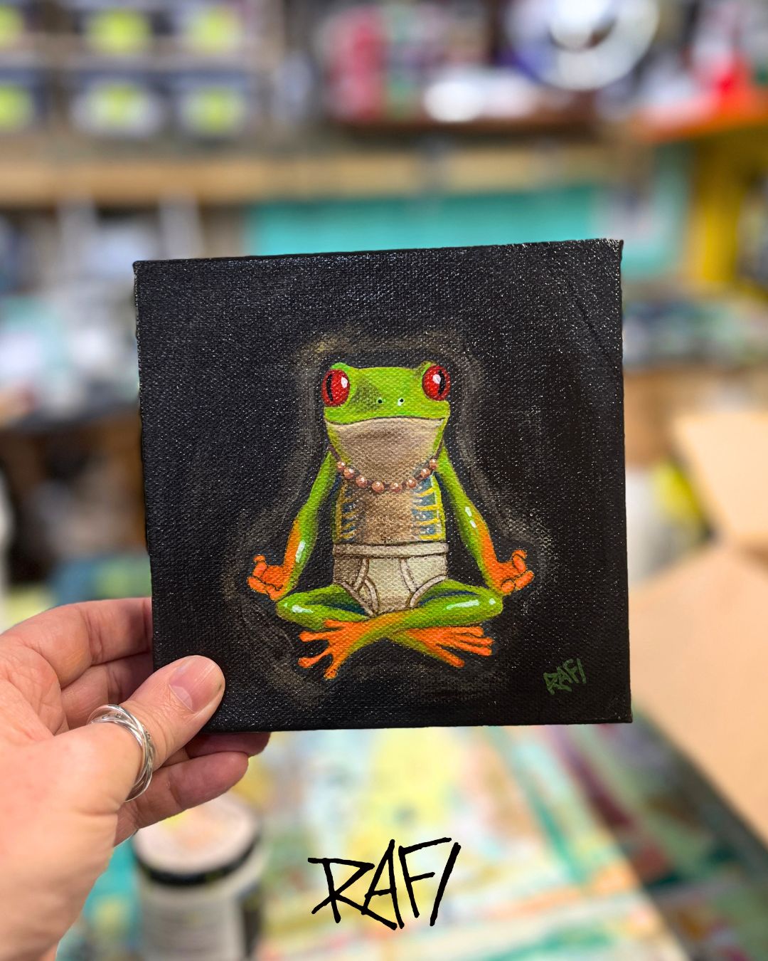 Meditate On Happy Original Painting By Artist Rafi Perez Mixed Medium On Canvas 6×6 - Image 2