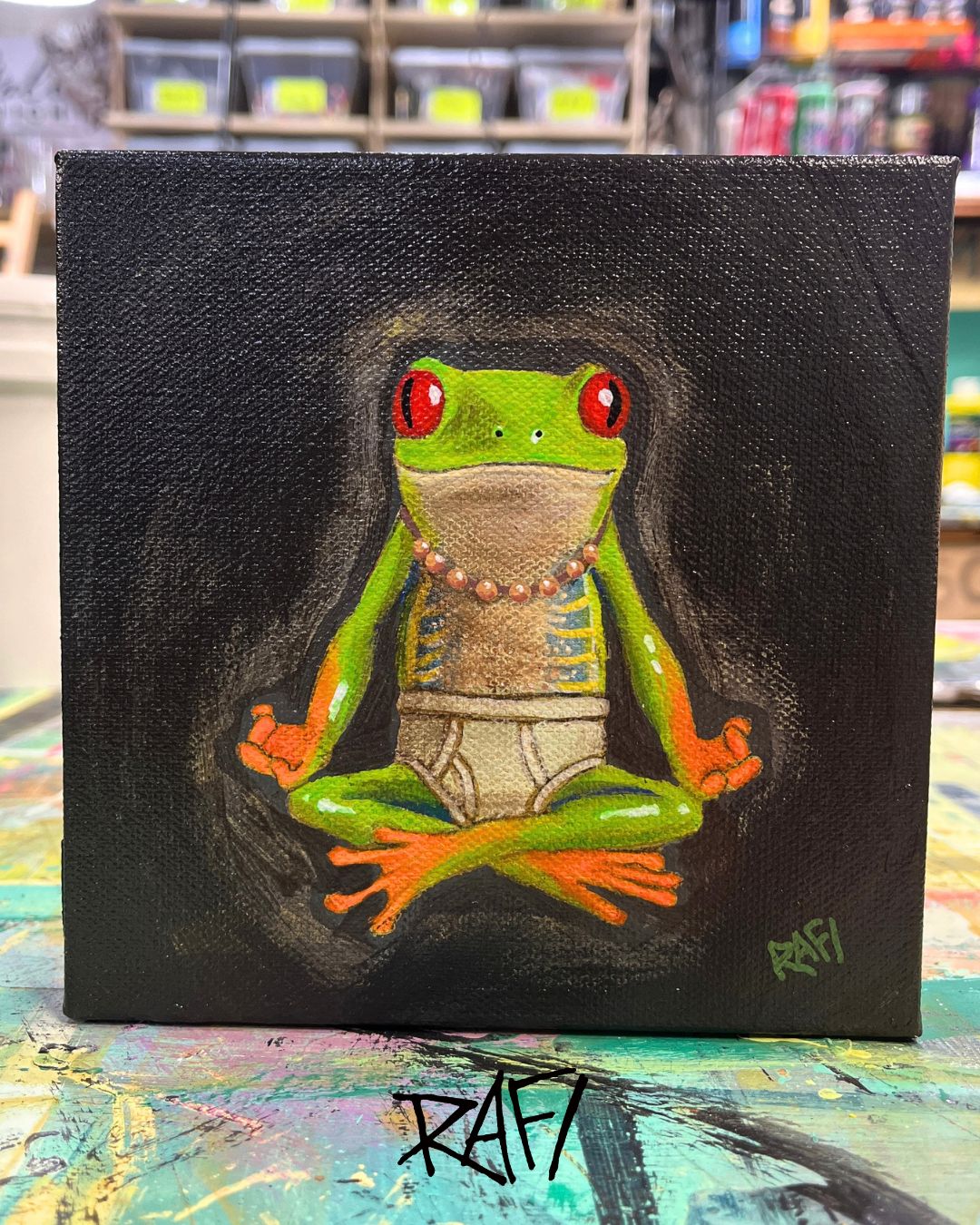 Meditate On Happy Original Painting By Artist Rafi Perez Mixed Medium On Canvas 6×6