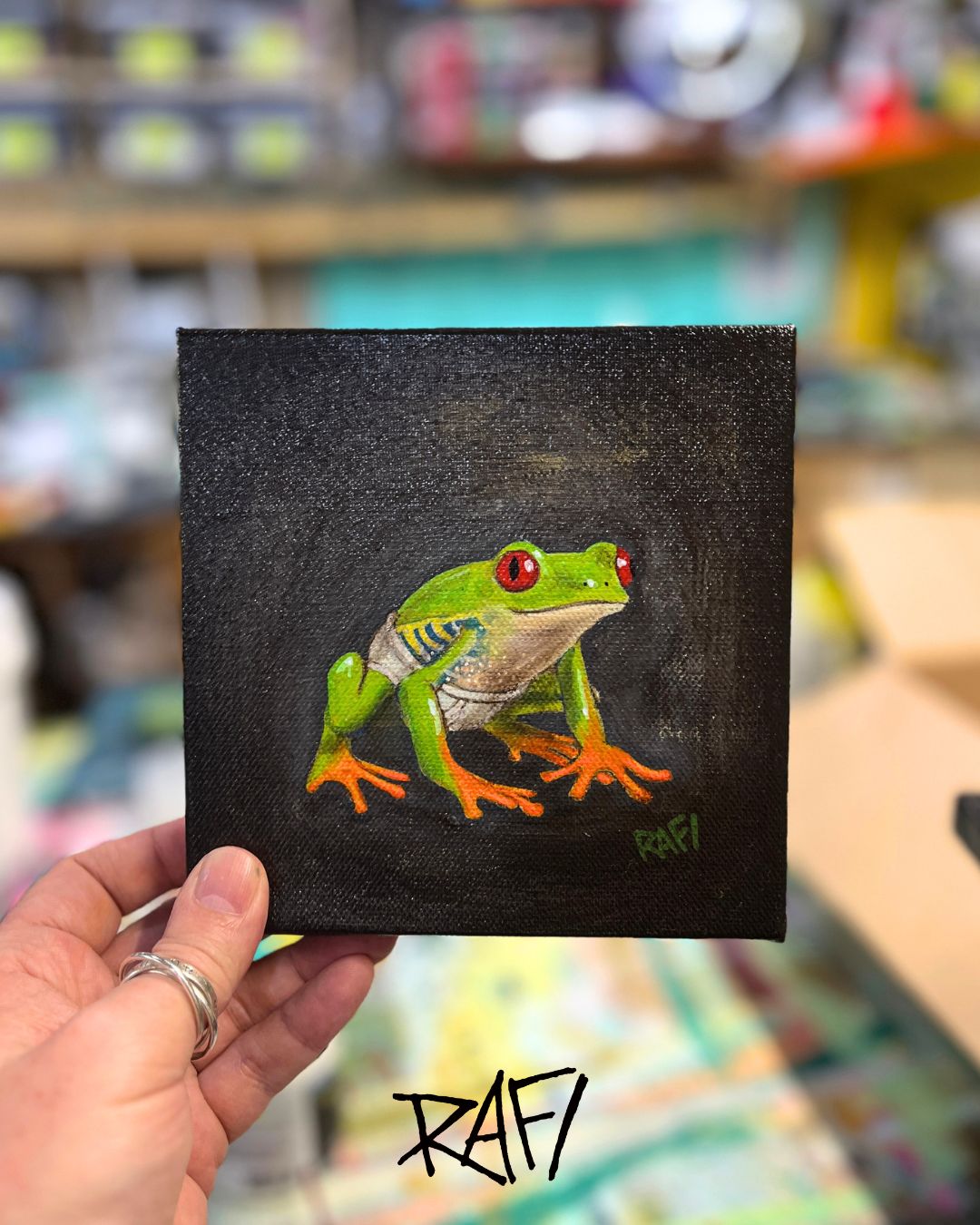 One Hop At A Time Original Painting By Artist Rafi Perez Mixed Medium On Canvas 6×6 - Image 2