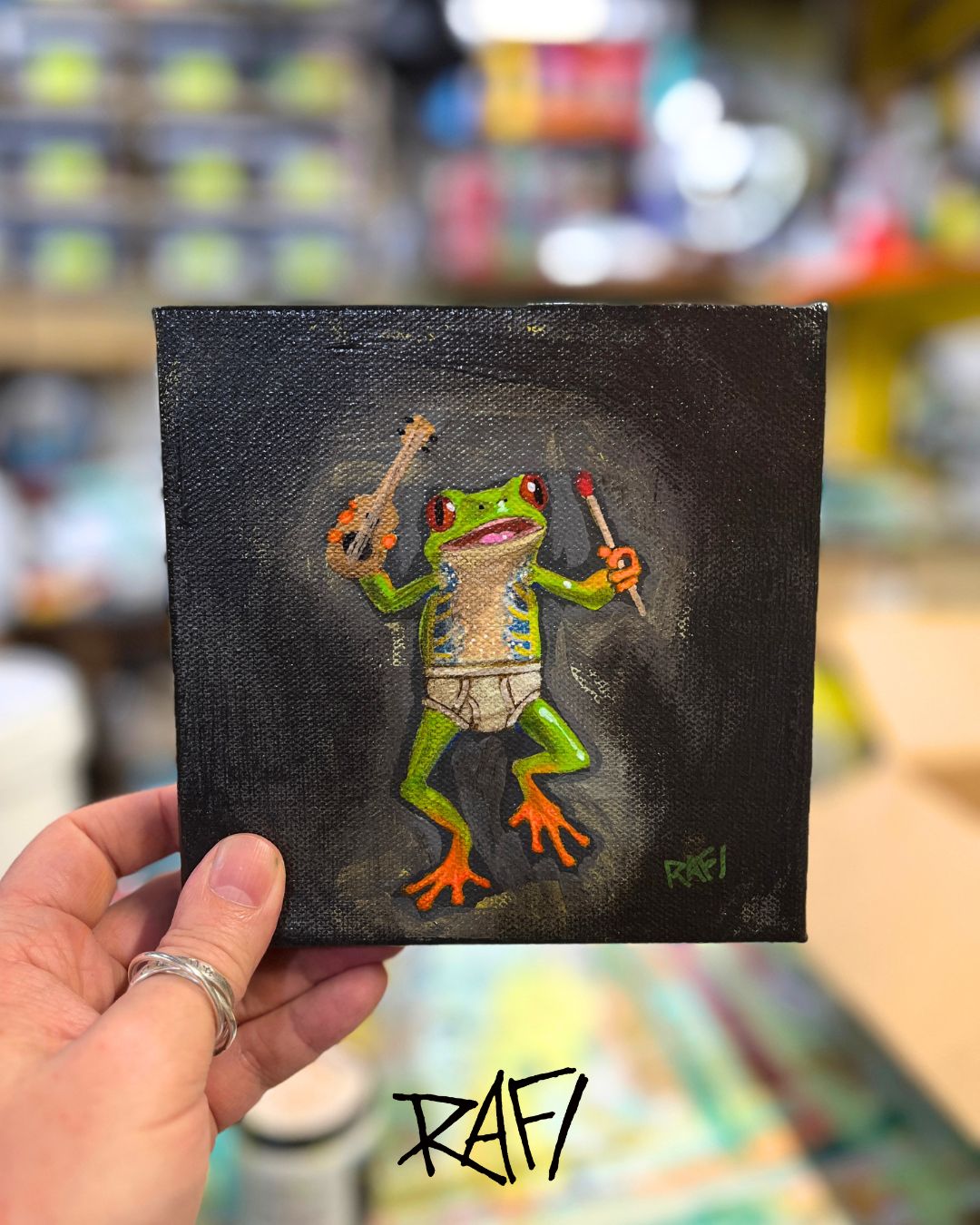 Play To Your Own Tune Original Painting By Artist Rafi Perez Mixed Medium On Canvas 6×6 - Image 2