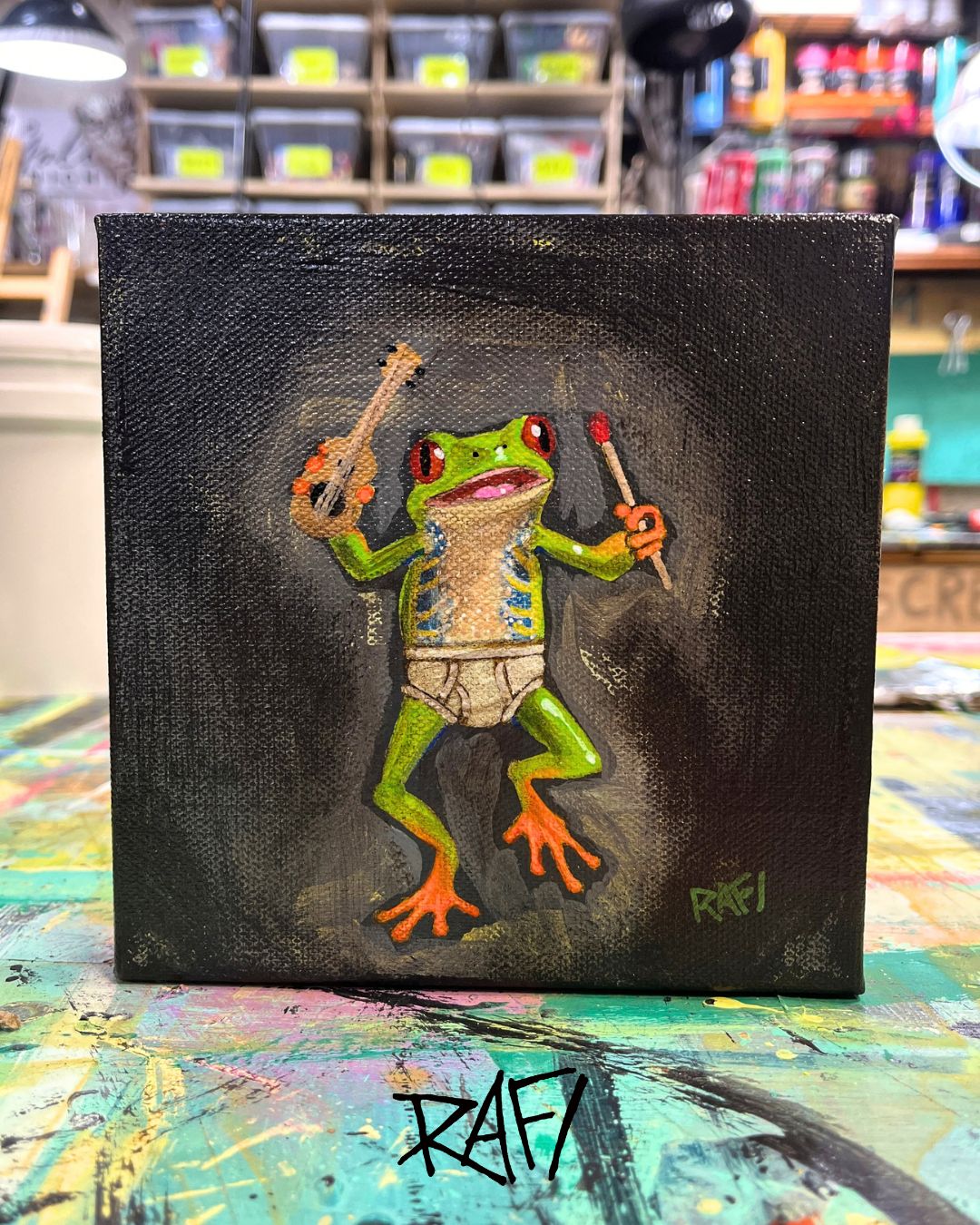 Play To Your Own Tune Original Painting By Artist Rafi Perez Mixed Medium On Canvas 6×6
