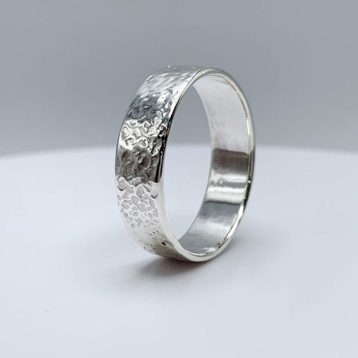 Hammered Silver Ring / Solid Sterling Silver / Rustic Men’s Women’s Band / 5-6mm Width / Custom Sized / Stone Hammered Texture