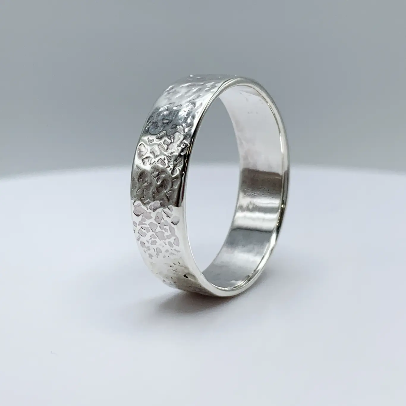 Hammered Silver Ring / Solid Sterling Silver / Rustic Men’s Women’s Band / 5-6mm Width / Custom Sized / Stone Hammered Texture