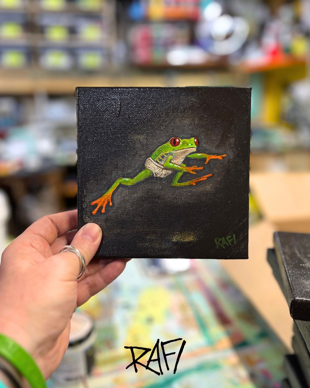 Take A Leap Of Faith Original Painting By Artist Rafi Perez Mixed Medium On Canvas 6×6 - Image 4