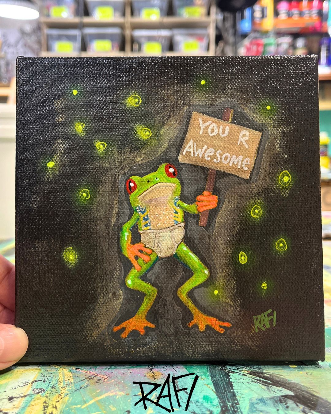 You Are Awesome Original Painting By Artist Rafi Perez Mixed Medium On Canvas 6×6