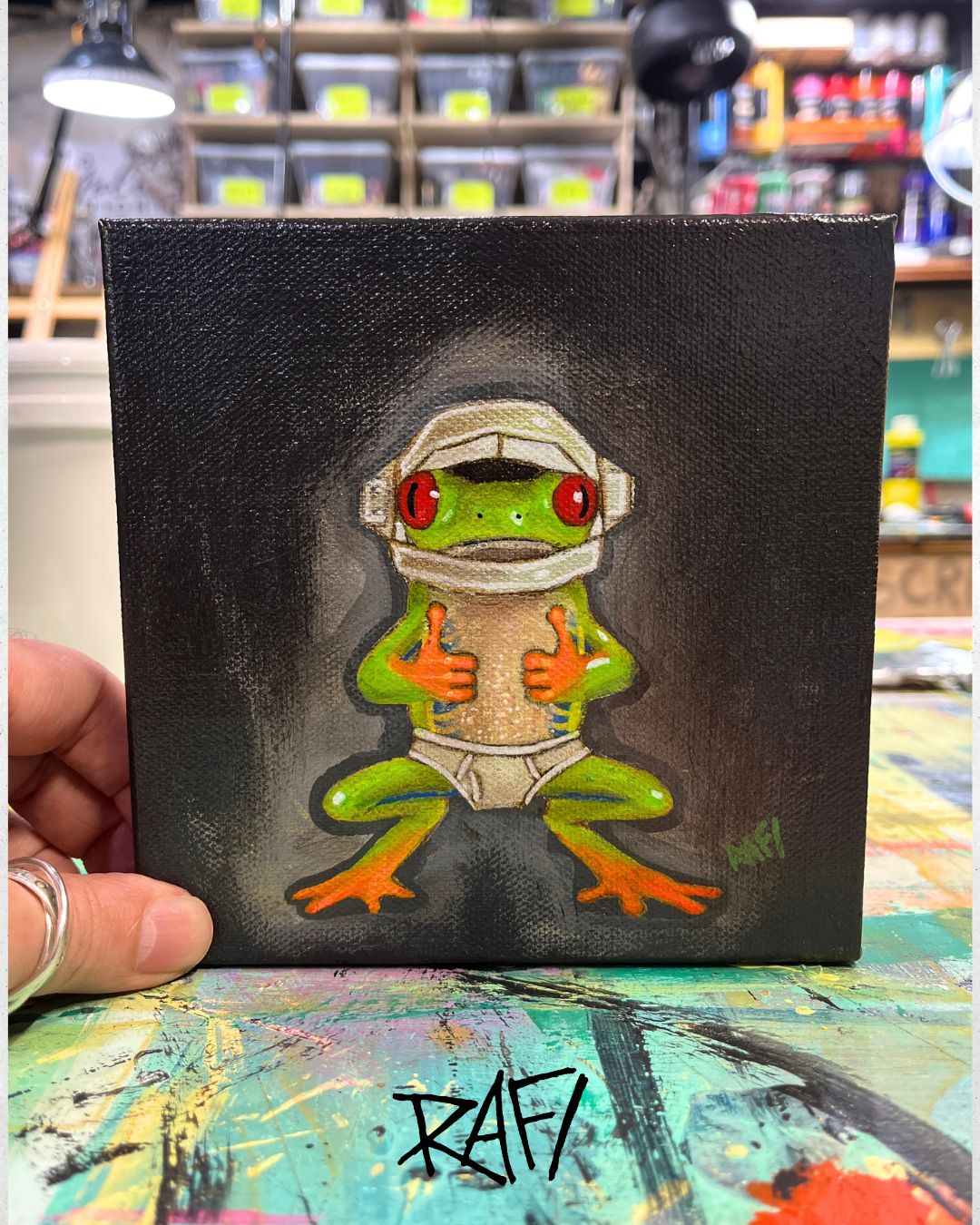 You're Doing Great Original Painting By Artist Rafi Perez Mixed Medium On Canvas 6×6